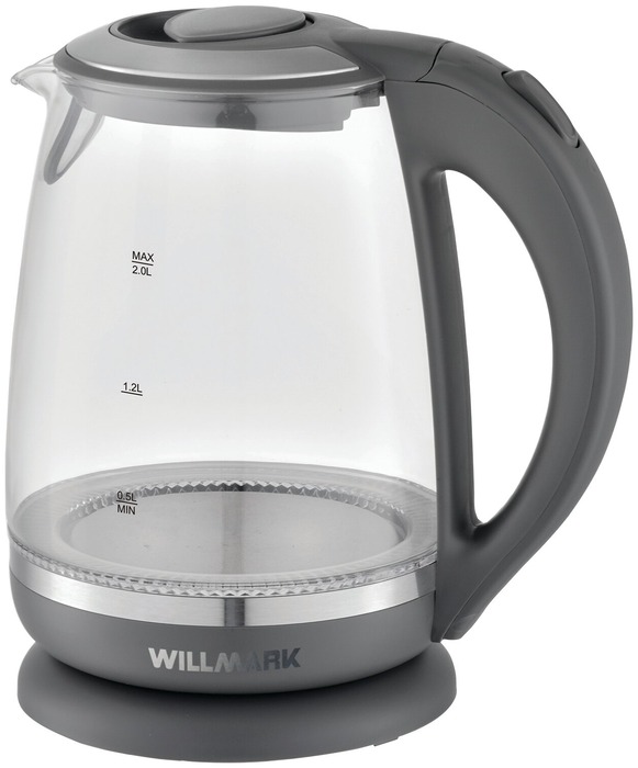 Чайник электрический WILLMARK WEK-2005G (2.0л, пов. 360 град., LED-подсв., стекло, 2200Вт)Серый
