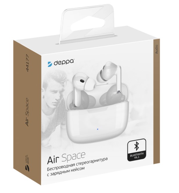 Беспроводные наушники Deppa Air Space с микрофоном White арт. 44177